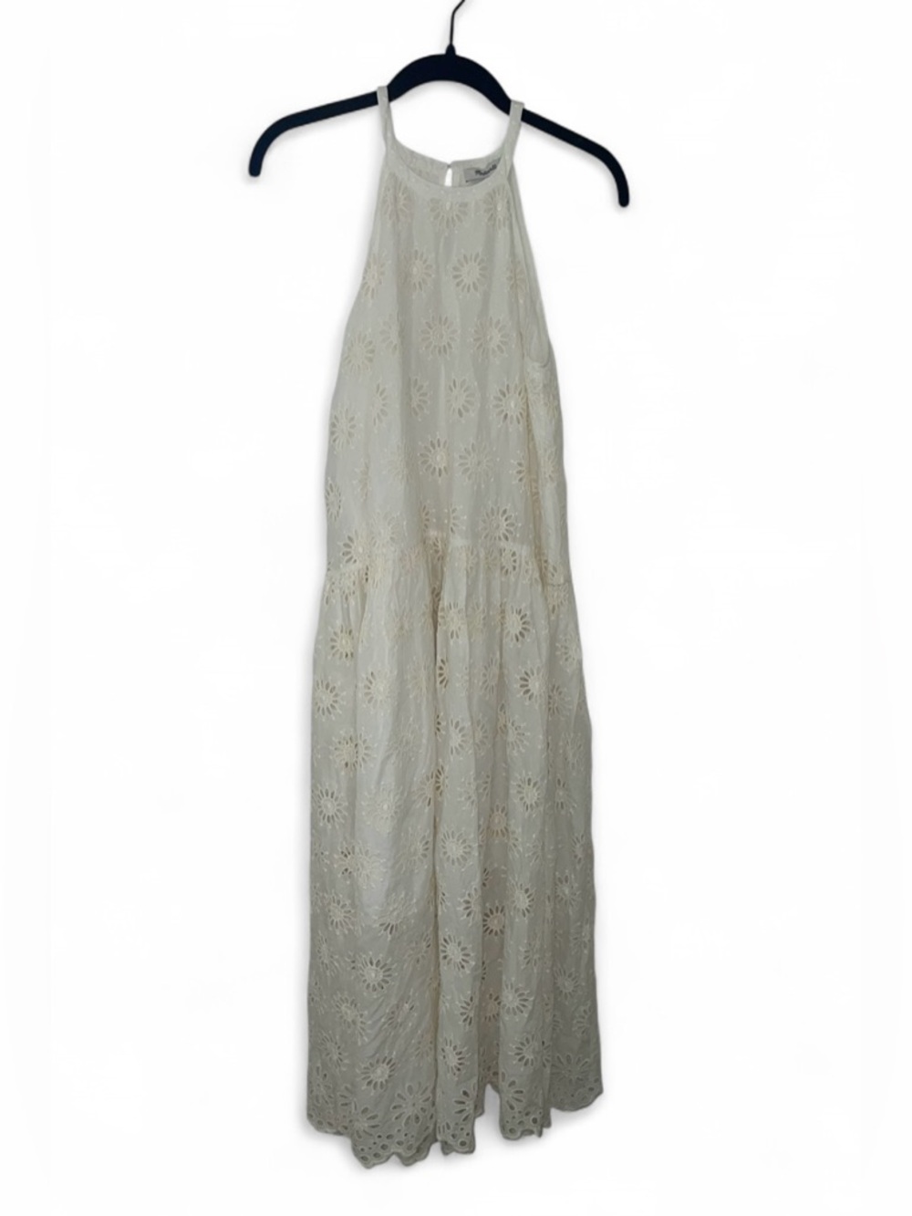 Madewell Ivory Embroidered Drop-Waist Maxi Dress Floral halter neckline XS NWT